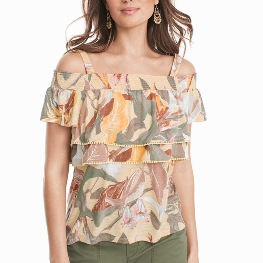 WHBM | Yellow Floral Off Shoulder Shirt Size XS
